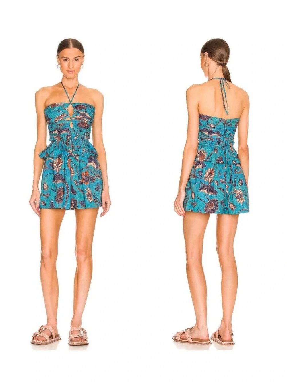 Ulla Johnson Isidro Romper Playsuit 6 Lagoon Teal Floral Print Resort Luxury